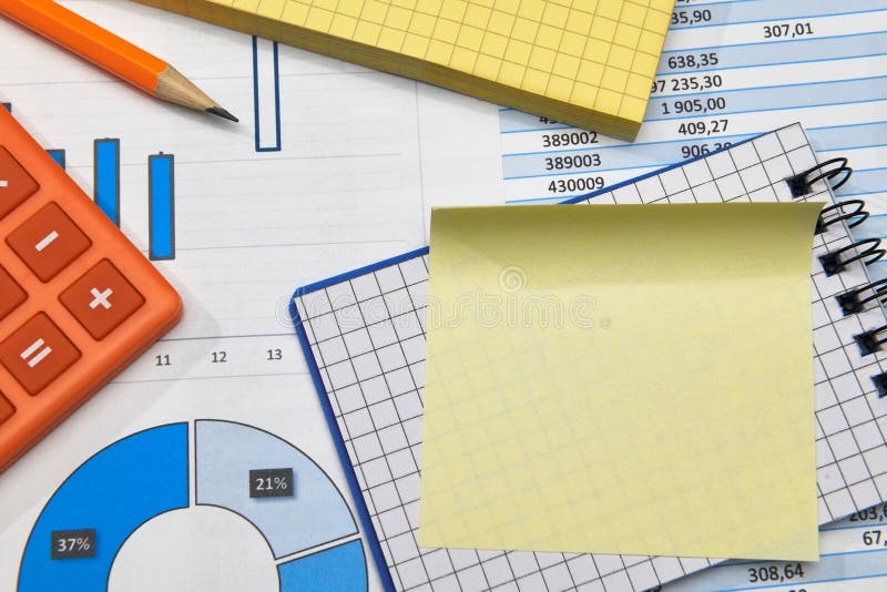 Business Office Desk Closeup Financial Reports, Analysis and
