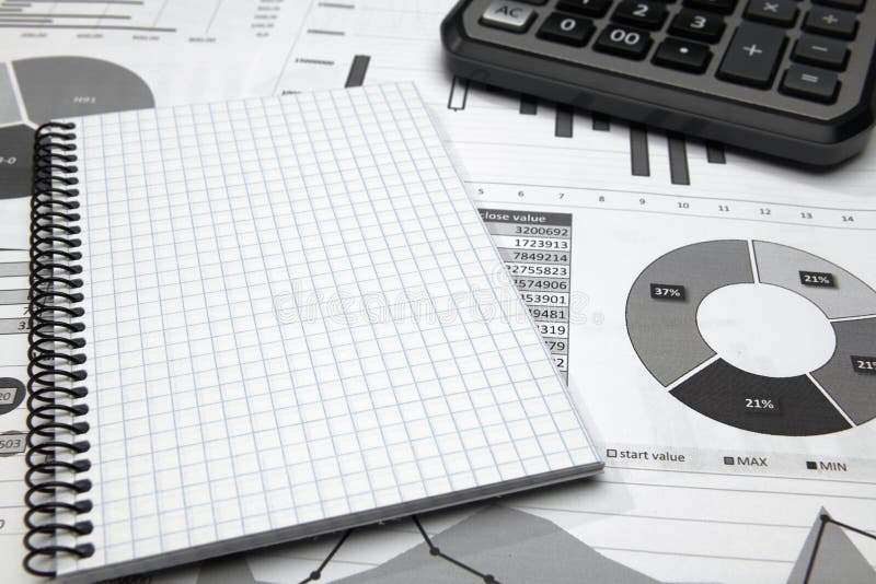 Business Office Desk Closeup Financial Reports, Analysis and