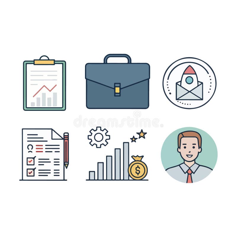 Business and office essentials icon set vector illustration
