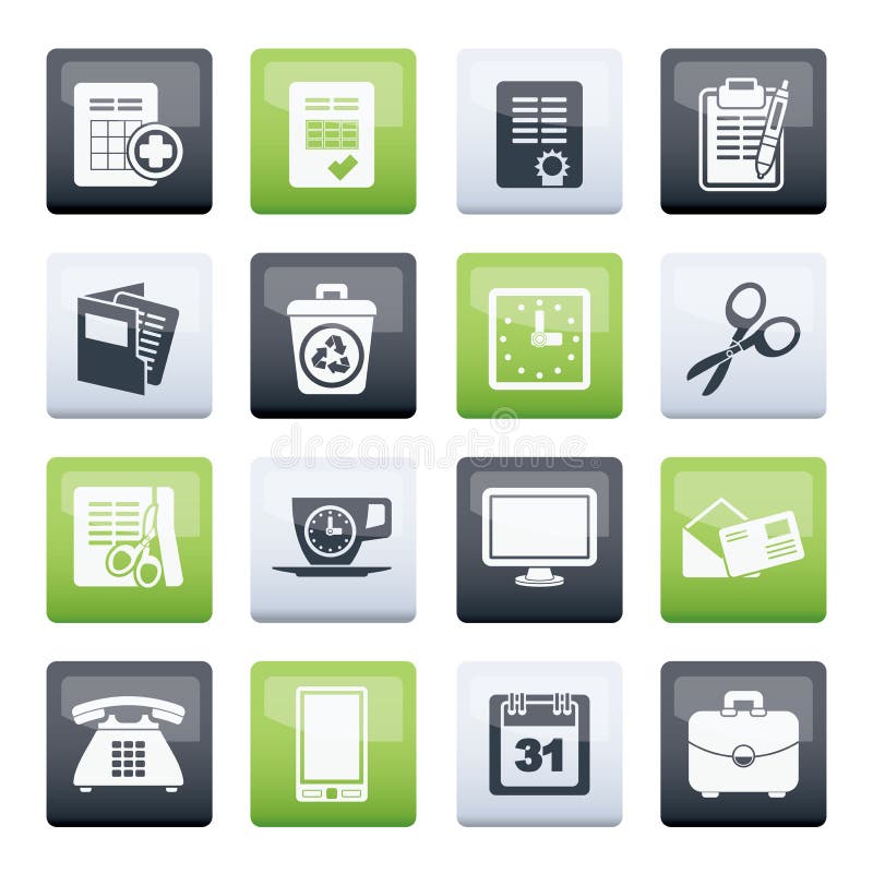 Business and office tools icons over color background