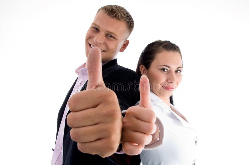 Business partners showing thumbs up