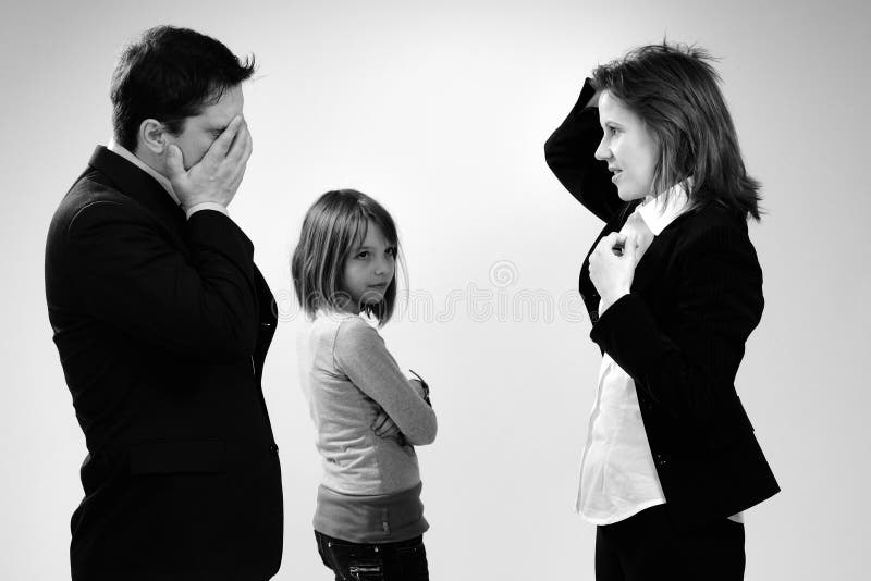 Business people arguing and child listening