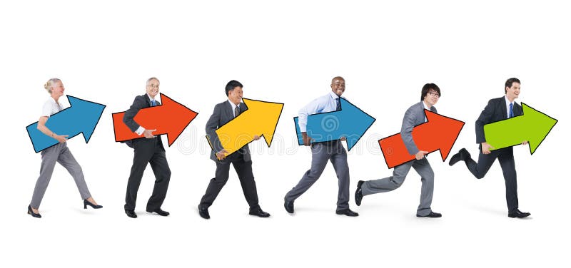Business People with Arrow Sign Running Forward stock image Business People with Arrow Sign Running Forward stock image