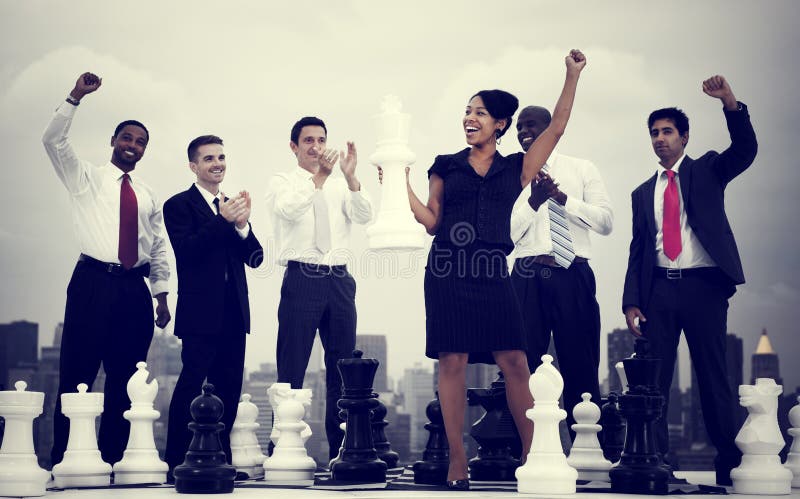 Business People Celebration Winning Chess Game Concept