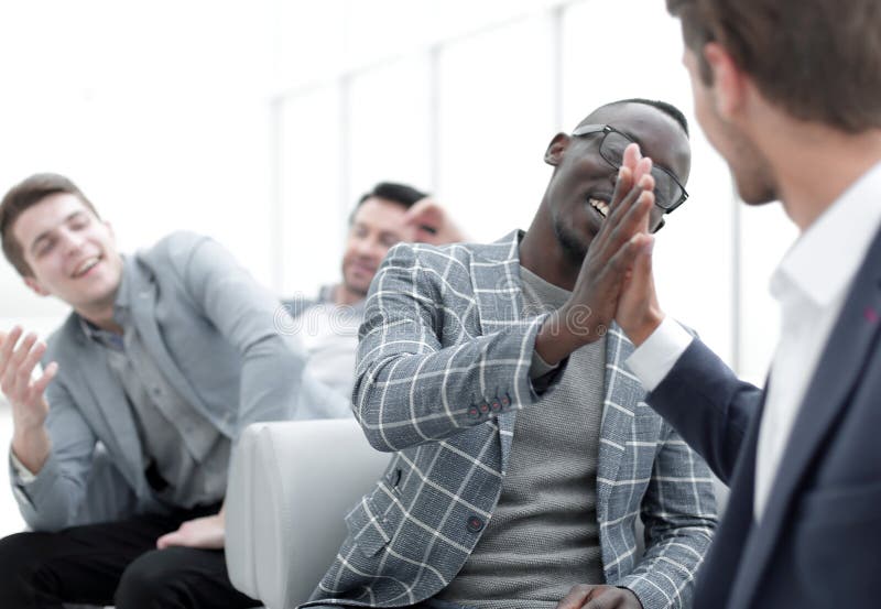 Business People Giving Each Other High Five Stock Image Image Of