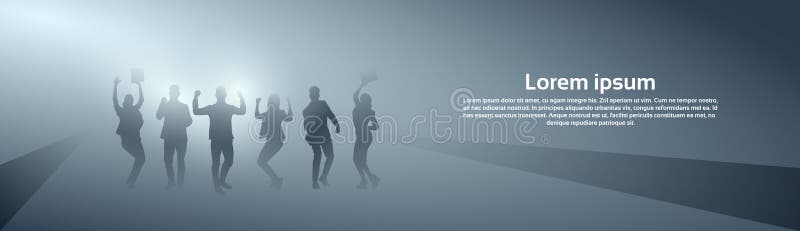 Business People Group Cheerful Silhouette Raised Hands Success Happy stock illustration