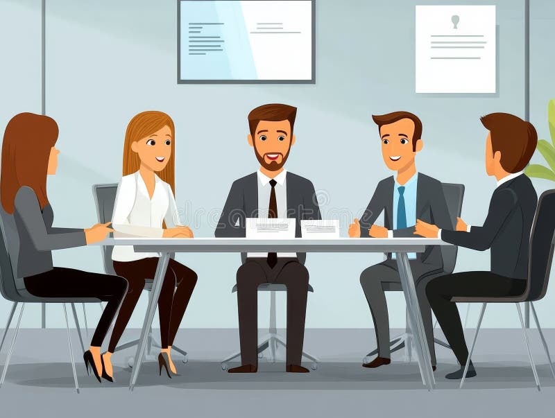Business people having a meeting discussing new project stock illustration