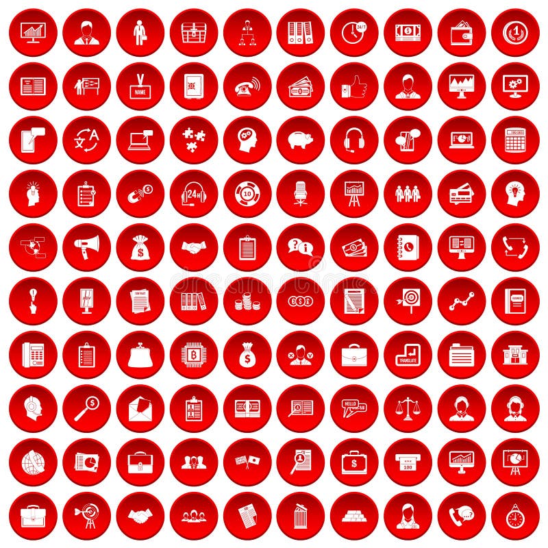100 business people icons set red stock illustration