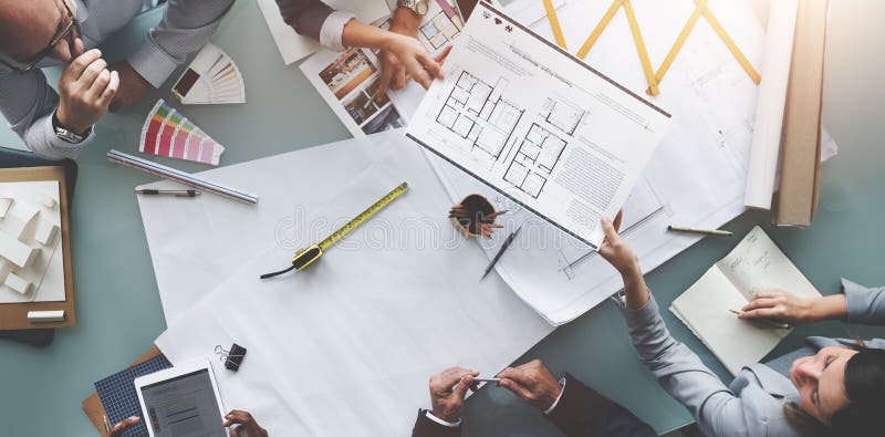 Business People Meeting Architecture Blueprint Design Concept stock photography