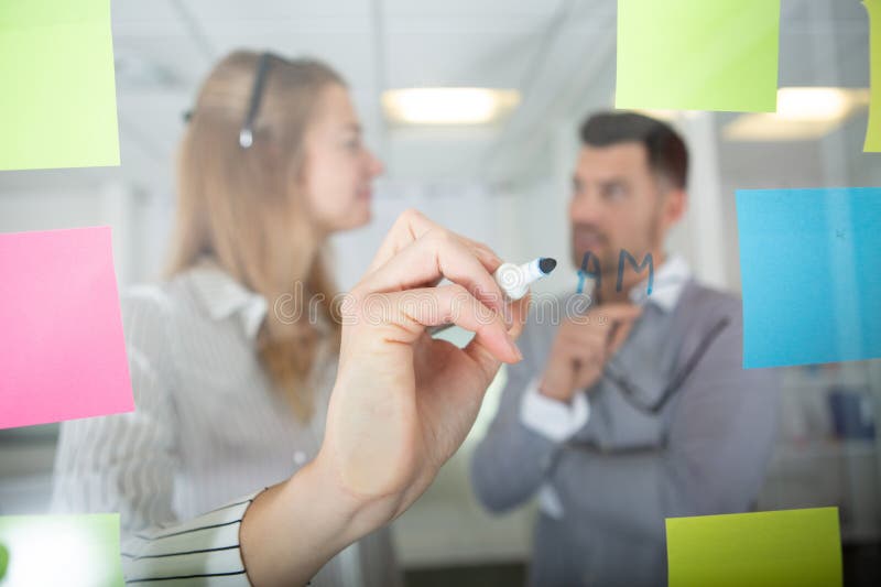 Business people meeting at office and use post notes royalty free stock image