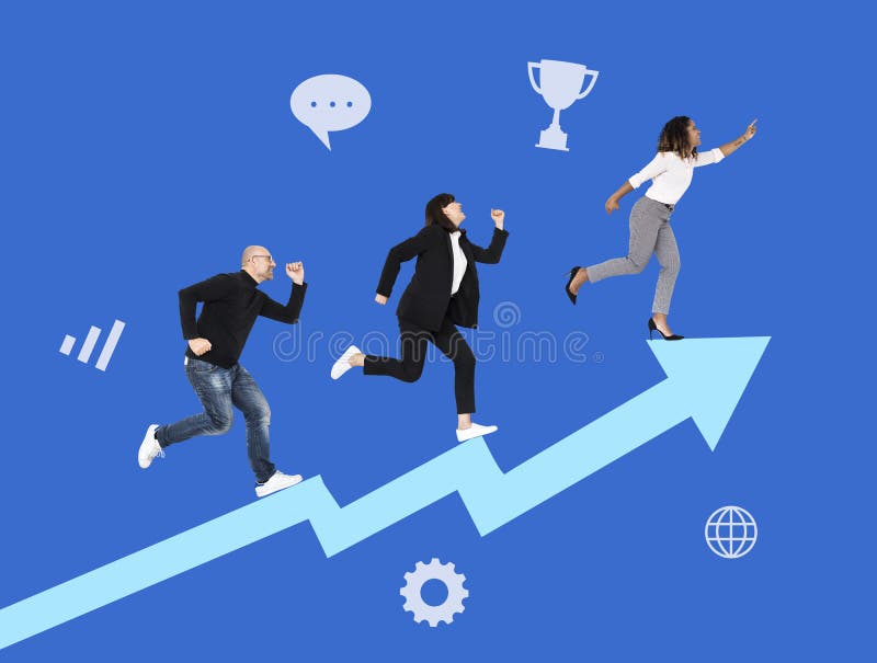 Business people running towards the goal stock photography