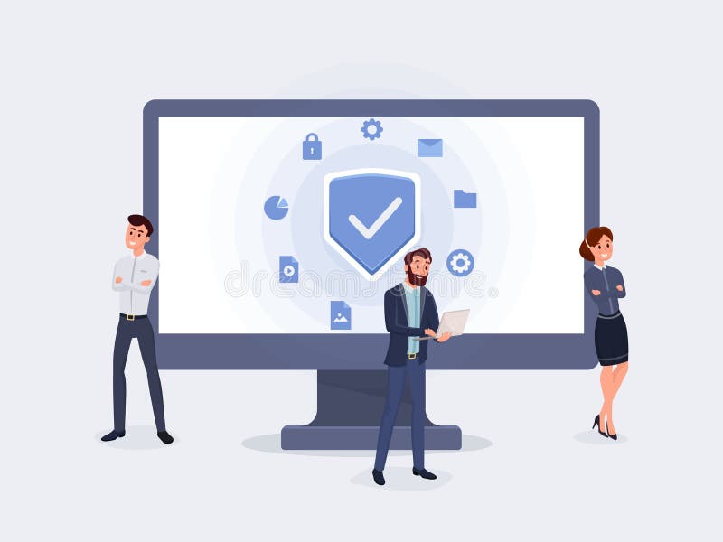 Business people with security screen stock illustration Business people with security screen stock illustration