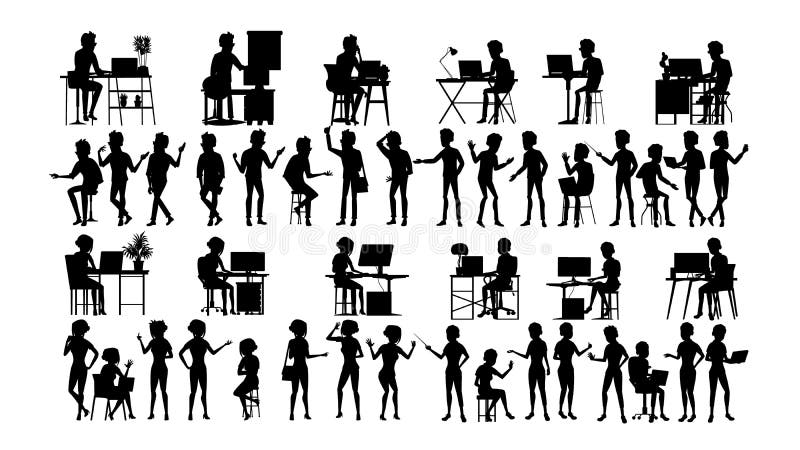 Business People Silhouette Set Vector. Man, Woman. Group Outline. Person Shape. Professional Team. Formal Suit. Male stock illustration Business People Silhouette Set Vector. Man, Woman. Group Outline. Person Shape. Professional Team. Formal Suit. Male stock illustration