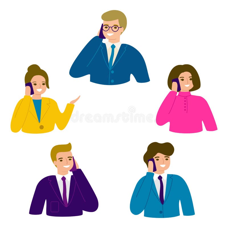 People talking phone. Business people, man and woman office person. Male and female calling by telephone. Communication and