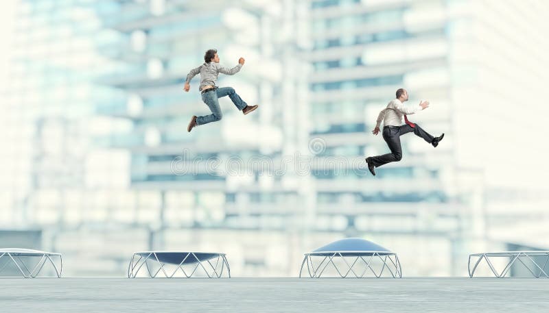 Business people on trampoline vector illustration