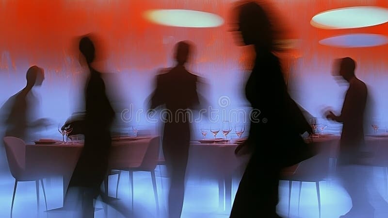 Business people are walking in a blurred corridor with dramatic lighting vector illustration