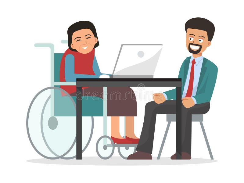 Business Person Disabled on Wheelchair Working at Office Desk Vector