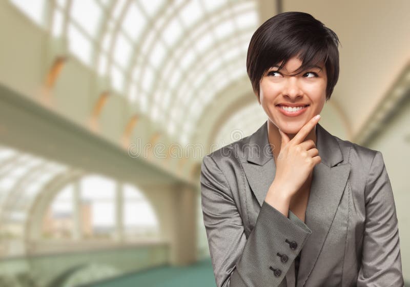 Business Person Inside Corporate Building Looking To The Side