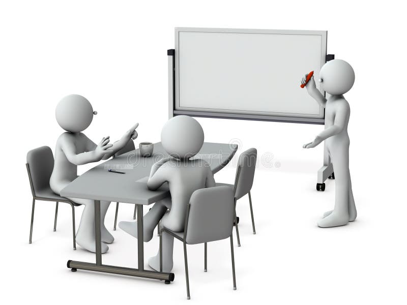 A business person presenting a strategy in front of a white board. royalty free illustration