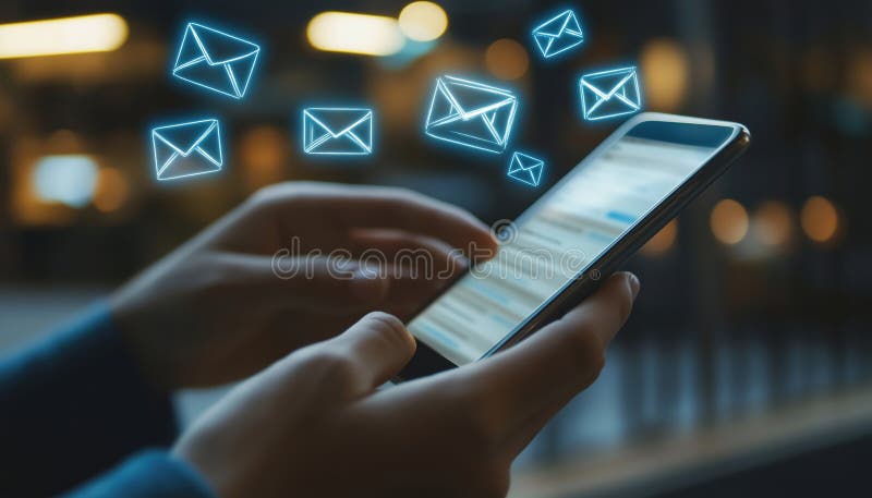 Business Person Utilizing Email App On Smartphone Screen For Reading Messages From Inbox With royalty free stock images