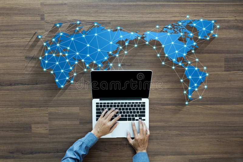 Business person working on computer social media network vector illustration