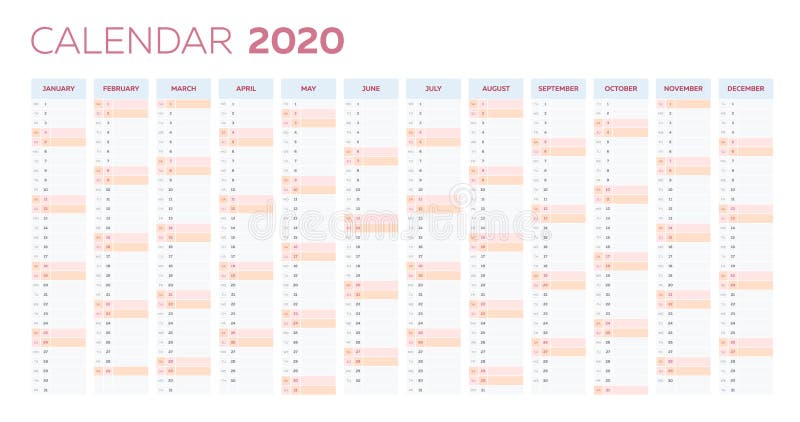 Yearly Calendar Template 2020 from thumbs.dreamstime.com
