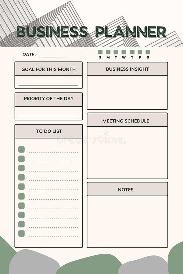Business planner digital printable blank template stock illustration
