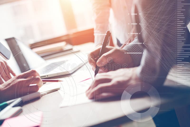 Business planning. Marketing strategy brainstorming. Paperwork and digital in open space stock photo Business planning. Marketing strategy brainstorming. Paperwork and digital in open space stock photo