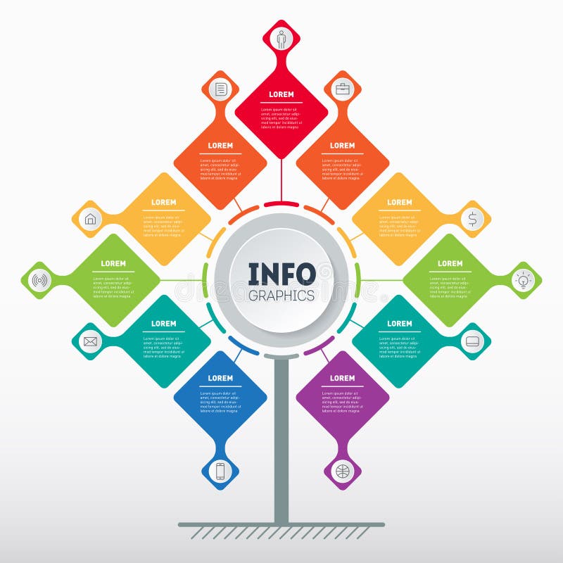 Business presentation concept with 11 options. Template of tree, info chart or diagram with eleven process. Vector infographic of royalty free illustration