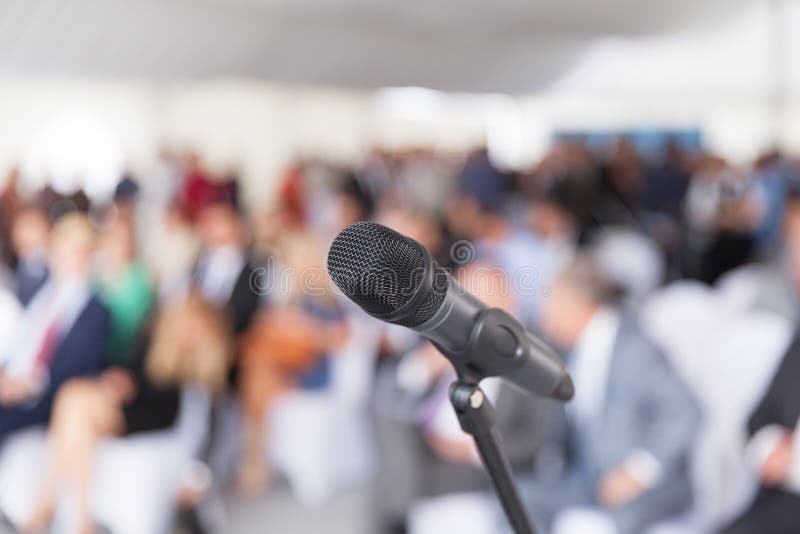 Business presentation. Corporate conference. Microphone.