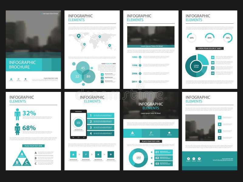 Business presentation infographic elements template set, annual report corporate brochure design vector illustration Business presentation infographic elements template set, annual report corporate brochure design vector illustration