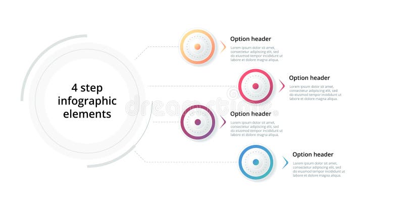 Business process chart infographic with 4 step circles. Circular corporate workflow graphic elements. Company flowchart royalty free illustration