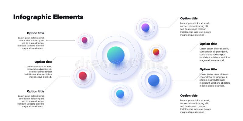 Business process chart infographics with 5 step spheres. Round workflow graphic elements. Company flowchart presentation slide. royalty free illustration
