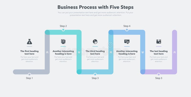 Business process template with five colorful steps stock illustration