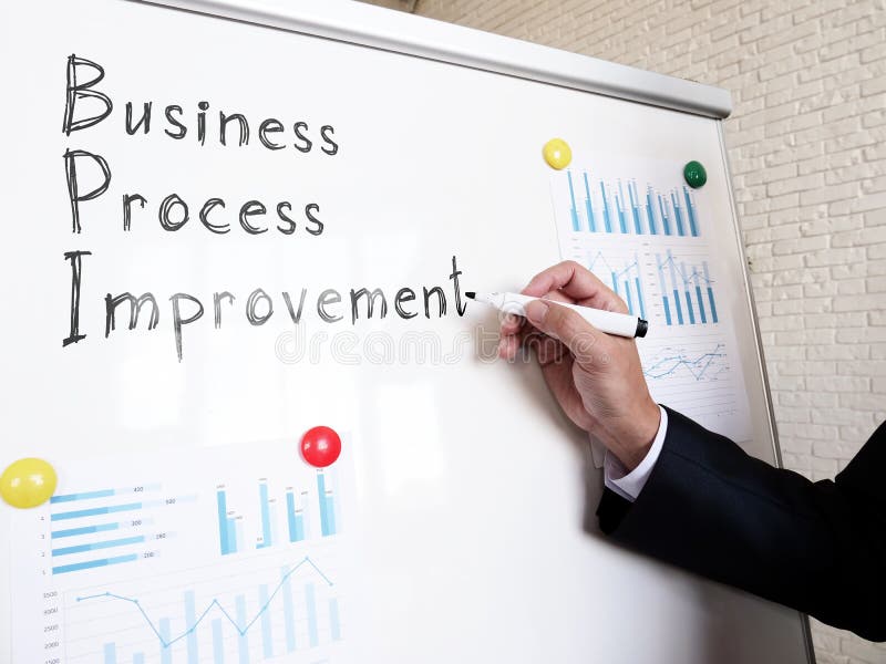 Business Process Improvement BPI manager writes on a whiteboard.