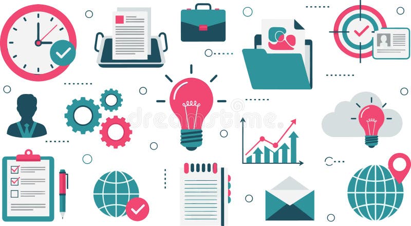 Business Process and Productivity Icons Set stock illustration
