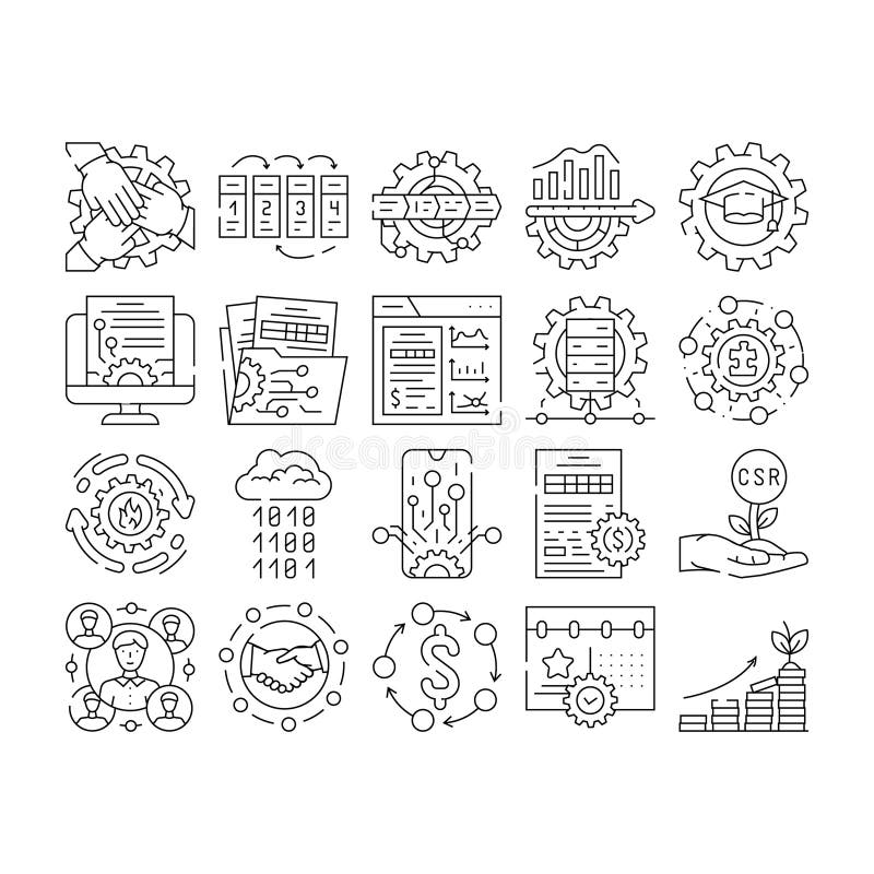 Business process technology chart icons set vector vector illustration