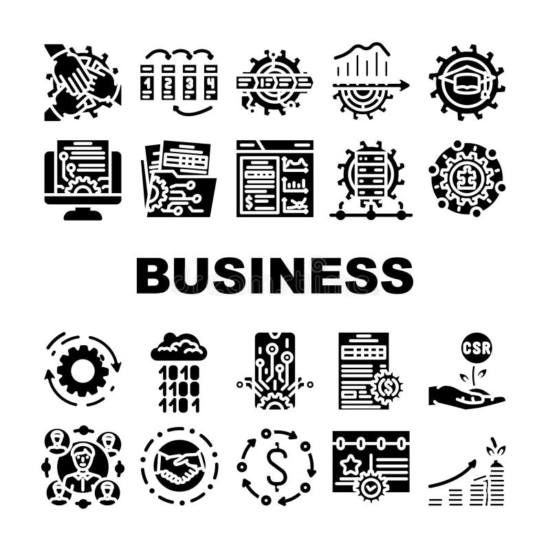 Business process technology chart icons set vector vector illustration