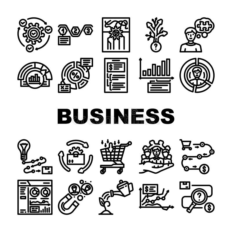 Business Process Technology Chart Icons Set Vector Stock Illustration Illustration of