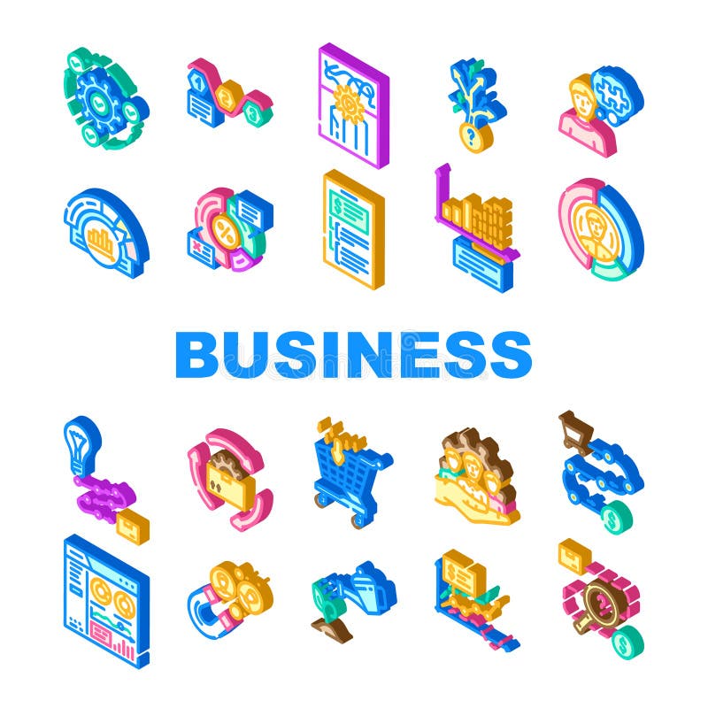 Business process technology chart icons set vector royalty free illustration