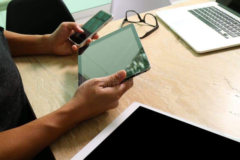 Multitasking with Modern Technology Devices stock image