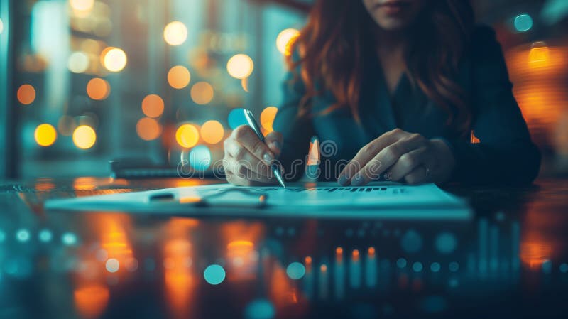 A business professional uses digital tools for data analysis stock illustration