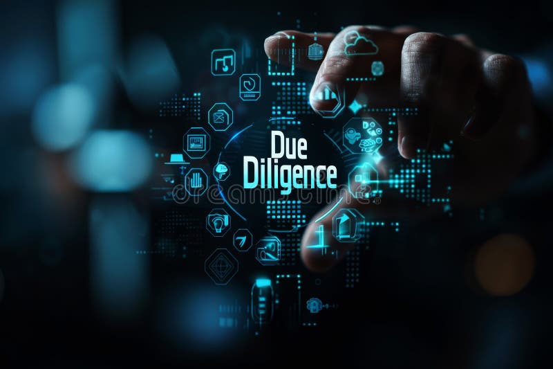 Business professional utilizing advanced digital interface to conduct due diligence processes, leveraging data analysis royalty free stock photography