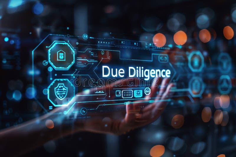 Business professional utilizing advanced digital interface to conduct due diligence processes, leveraging data analysis royalty free stock images
