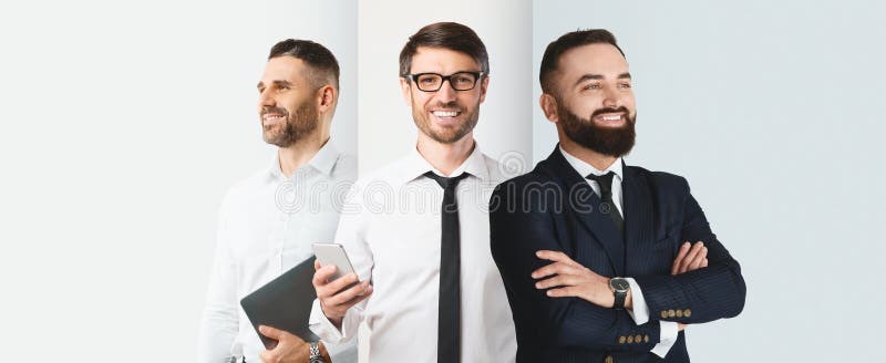 Business Professionals Displaying Teamwork and Confidence in a Modern Office Setting stock image
