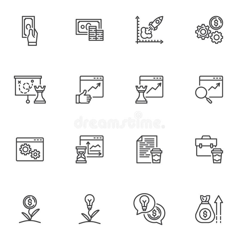 Business project line icons set stock illustration