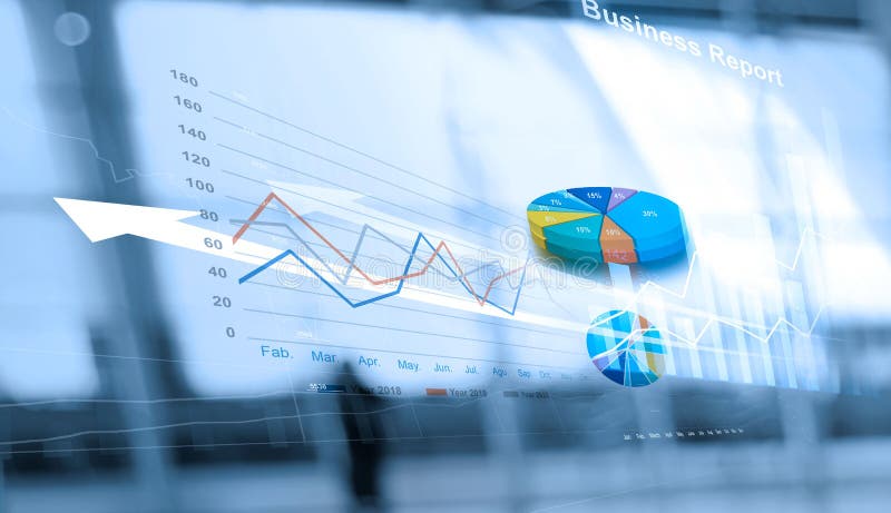 Business report and analyzing sales data on networking, Abstract interface, and economic growth graph chart with social network royalty free illustration