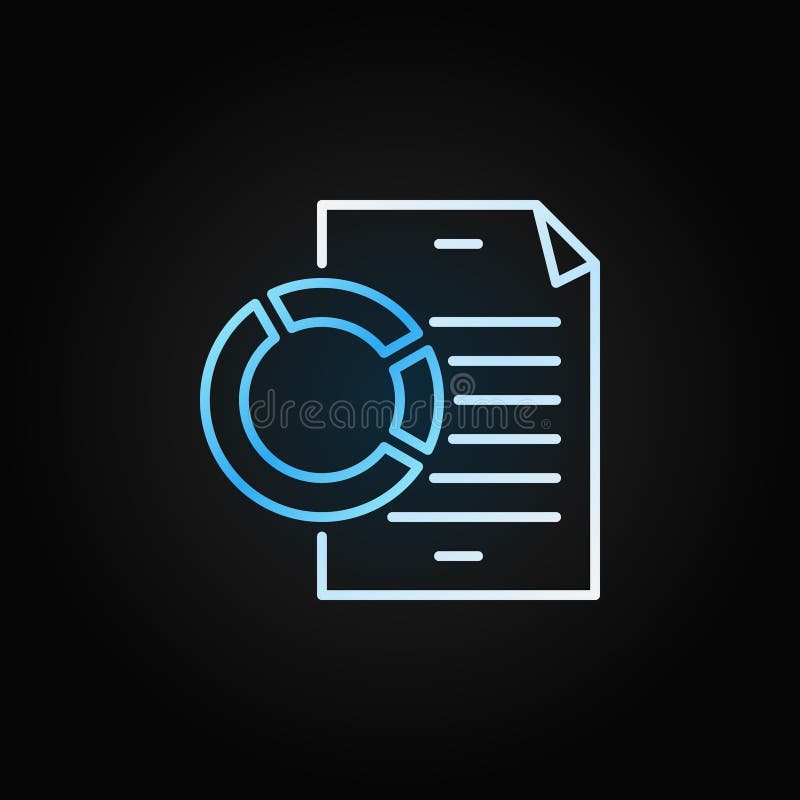 Business report with pie chart vector colorful icon. Document with pie chart symbol in outline style on dark background