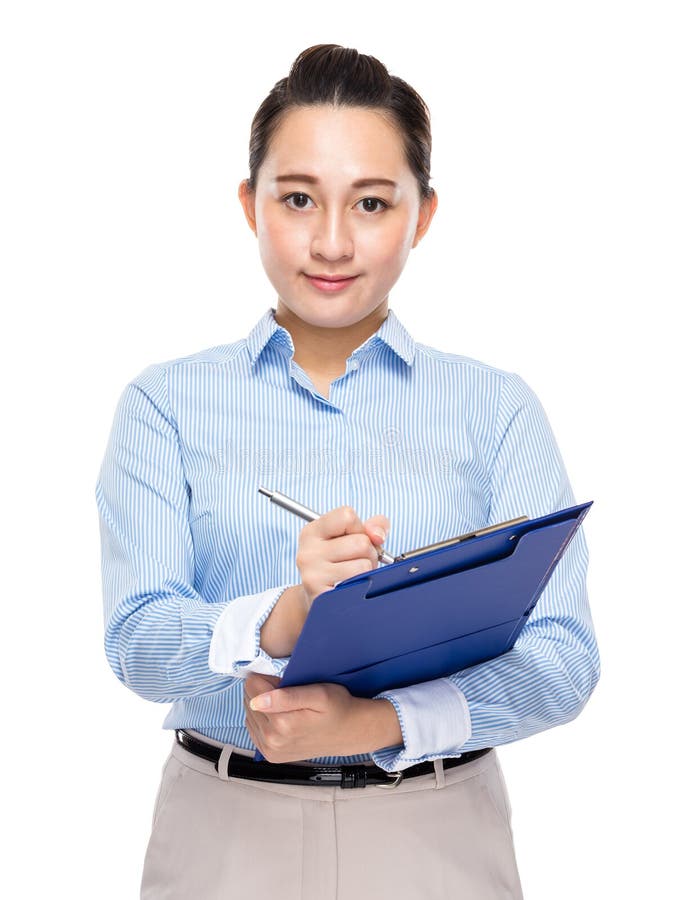Business Secretary Write on Folder Stock Image Image of chinese, lady