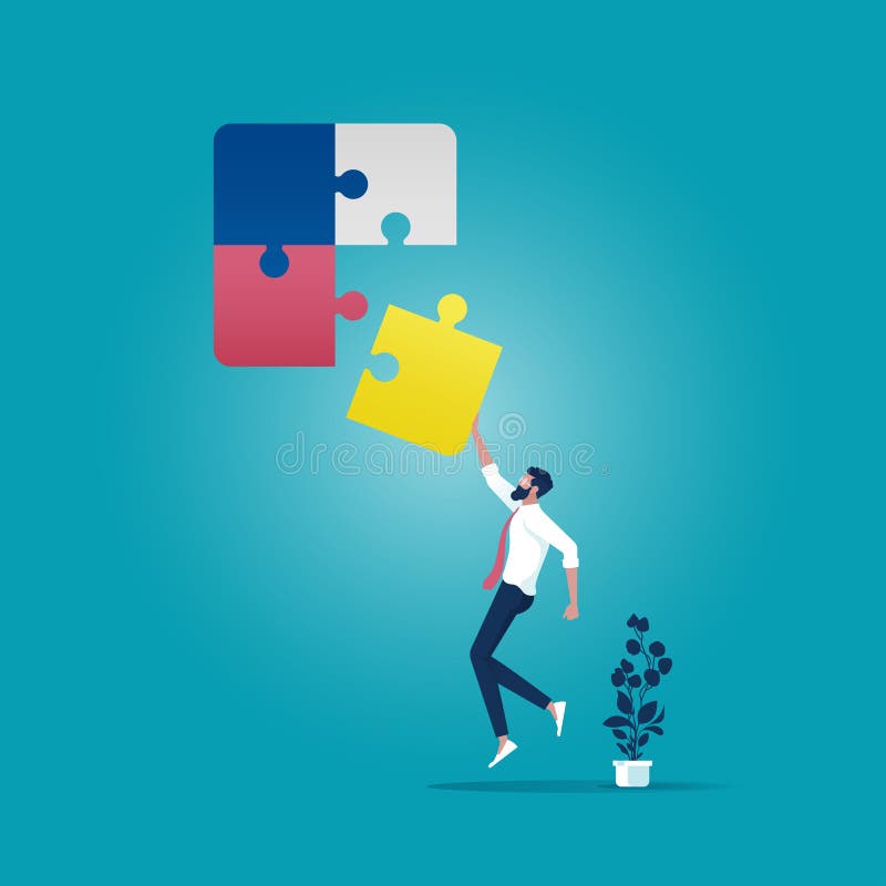 Business solving problems concept-Businessman connecting jigsaw pieces royalty free illustration